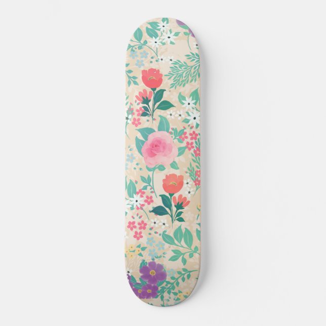Skateboard Diseño floral de rosas rosadas (Anverso)