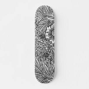 Skateboard Diseño floral intrincado en blanco y negro