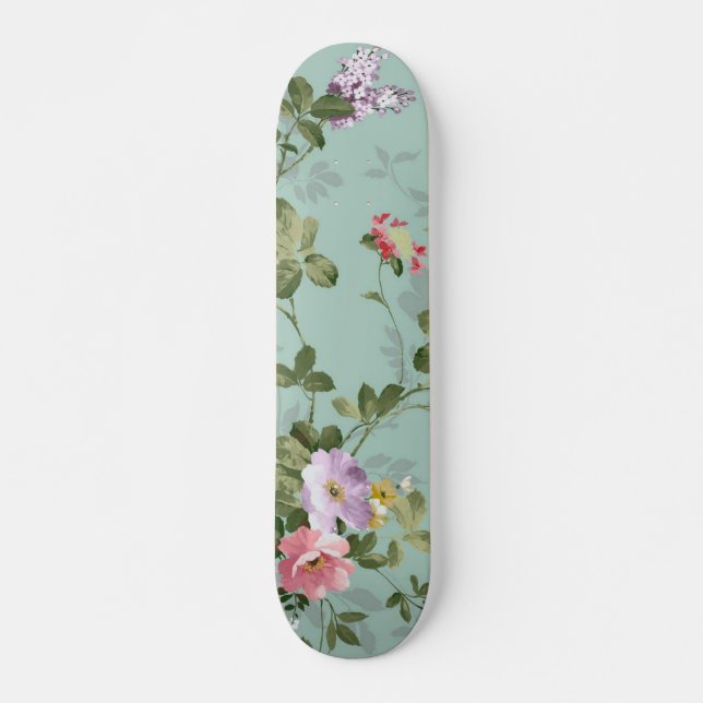 Skateboard Diseño floral verde vintage (Anverso )