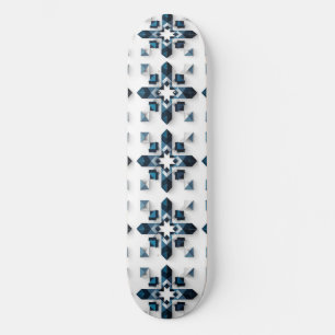 Skateboard Diseño geométrico abstracto en azul y blanco