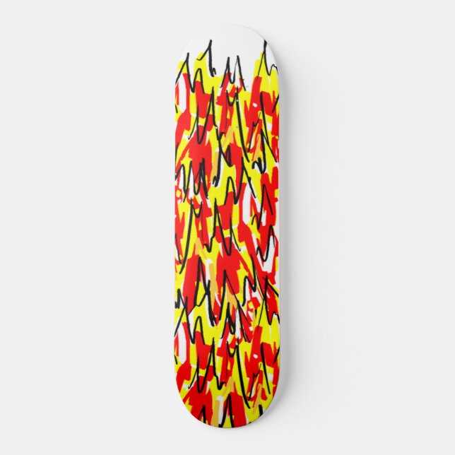 Skateboard Diseño Ilustrado de Cosas Calientes Fuego e Incend (Anverso)
