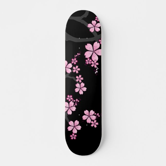 Skateboard Diseño japonés Black Pink Sakura : (Anverso )