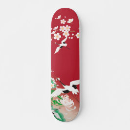 Skateboard Diseño japonés Herons and Dahlias /