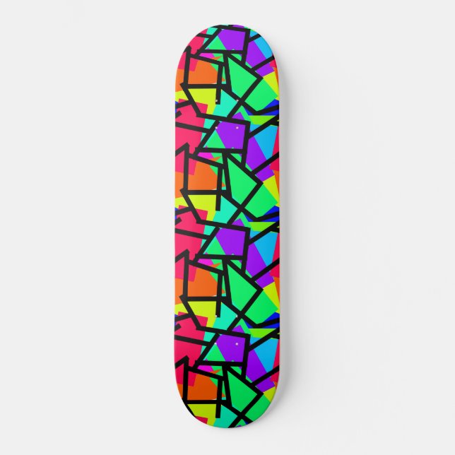 Skateboard Diseño Memphis de estilo retro vibrante geométrico (Anverso)