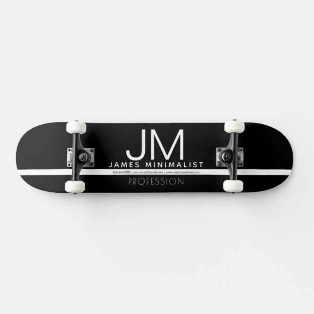 Skateboard Diseño minimo profesional moderno | Blanco y negro (Horz)