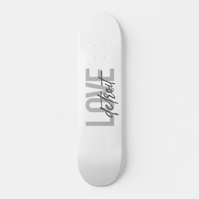 Skateboard Diseño moderno, simple, fresco, urbano Love Detroi (Anverso )