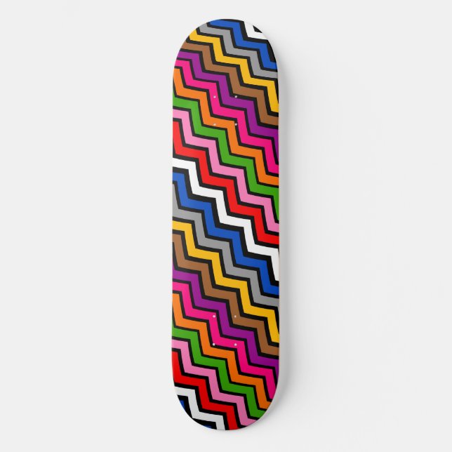 Skateboard Diseño negro de zigzag Chevron multicolor (Anverso)