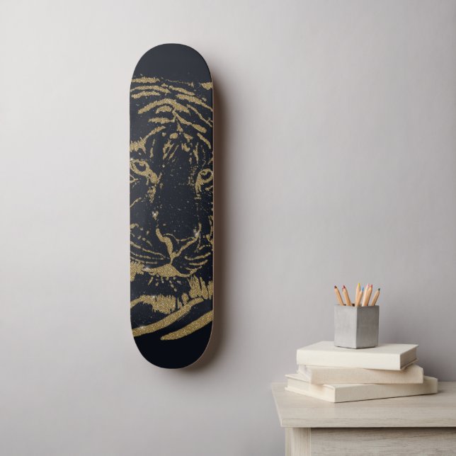 Skateboard Diseño negro del tigre de oro (Arte de la pared)