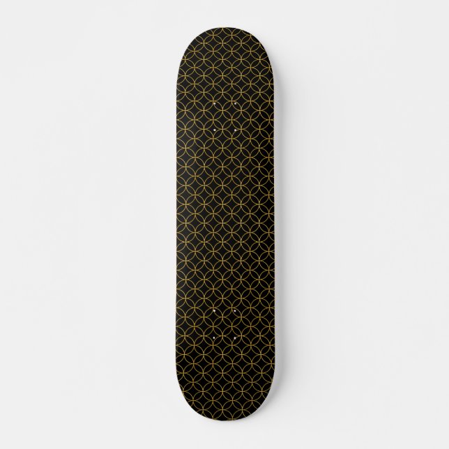 Skateboard Diseño tradicional japonés1 -SHIPPO- Negro y Oro (Anverso )