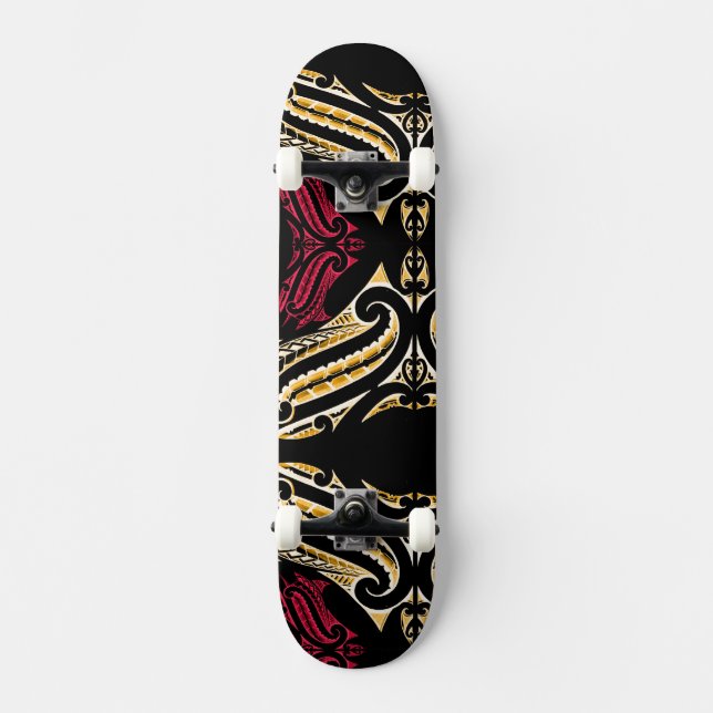Skateboard Diseño tradicional maorí del moko en amarillo del (Anverso)