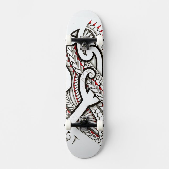 Skateboard Diseño tribal maorí contemporáneo con acentos (Anverso)