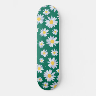 Skateboard Diseño verde botánico de las flores de margarita b