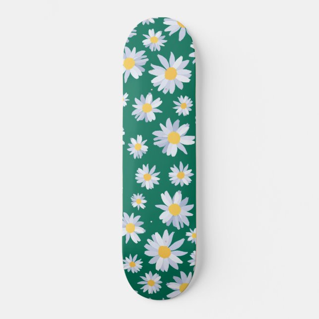 Skateboard Diseño verde botánico de las flores de margarita b (Anverso)