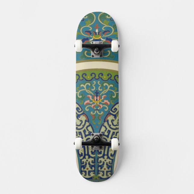 Skateboard Diseños orientales azules con caras sonrientes (Anverso)