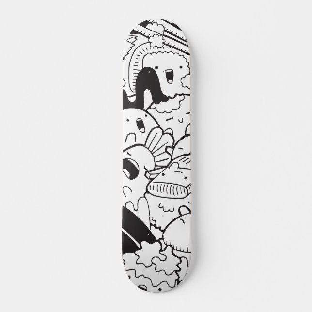 Skateboard Doodle japonés blanco y negro  (Anverso )