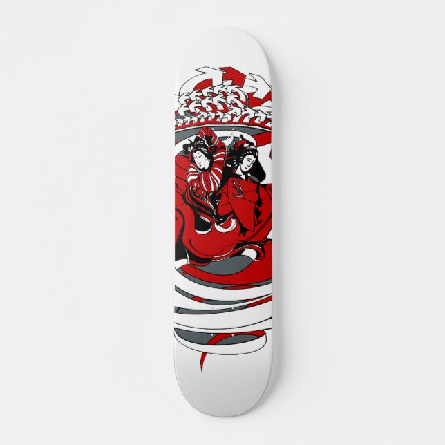 Skateboard Dos geishas con diseño gráfico (Anverso )