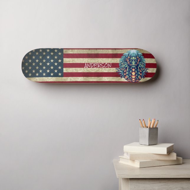 Skateboard Dragón americano personalizado (Arte de pared (horz))