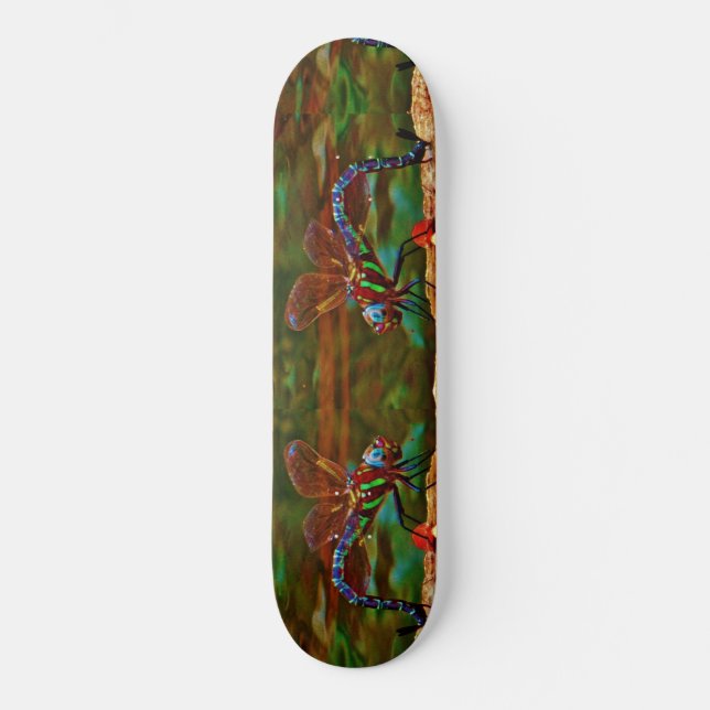Skateboard Dragón arcoiris, libélula Verde azulada y violeta (Anverso)