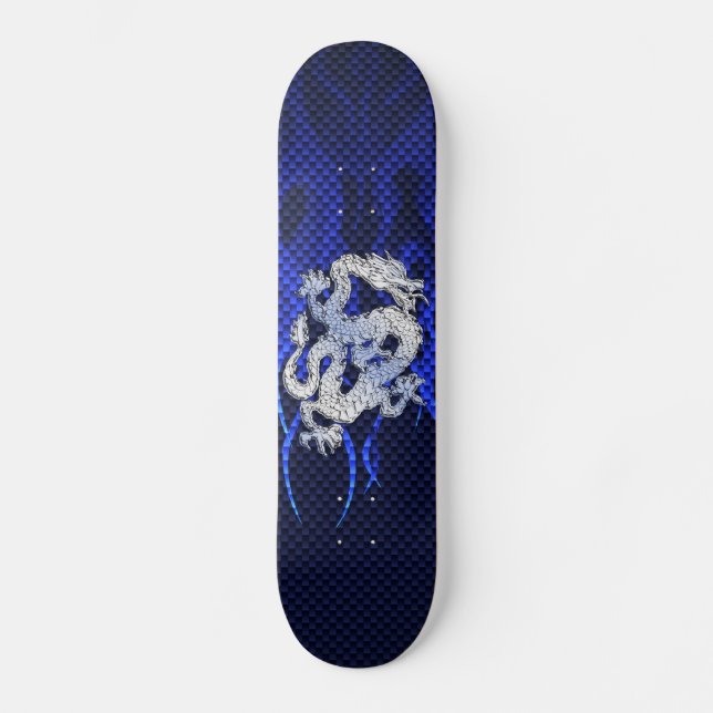 Skateboard Dragón azul en el carbono del cromo que compite (Anverso)