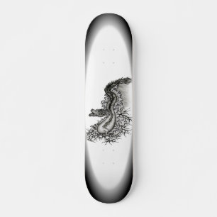 Skateboard Dragón chino, diseño blanco y negro en tatuostyl