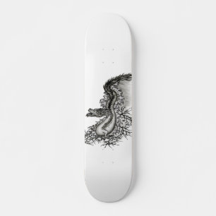 Skateboard Dragón chino, diseño blanco y negro en tatuostyl