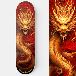 Skateboard Dragón chino rojo y oro