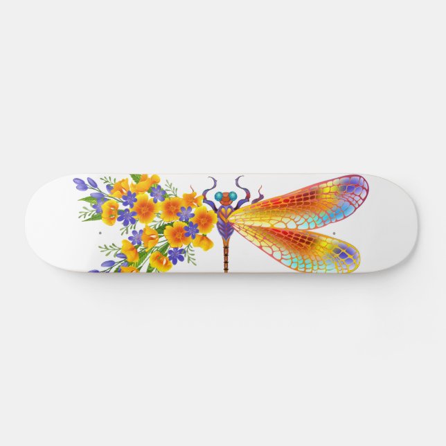 Skateboard Dragón de flores amarillas (Horz)