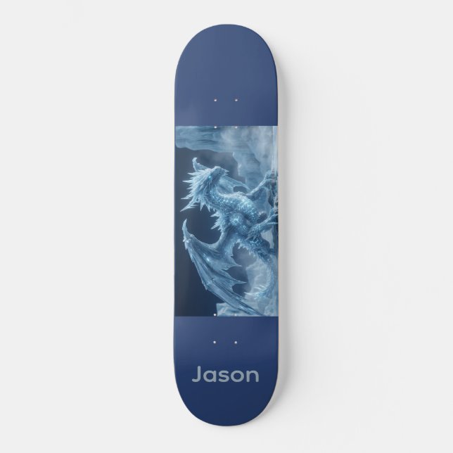 Skateboard Dragón de Hielo Azul 3D Épico (Anverso)