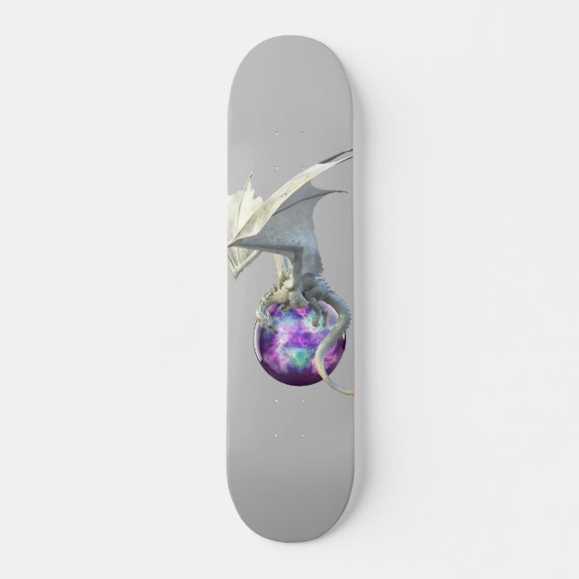 Skateboard Dragón de hielo blanco con esfera mágica (Anverso )