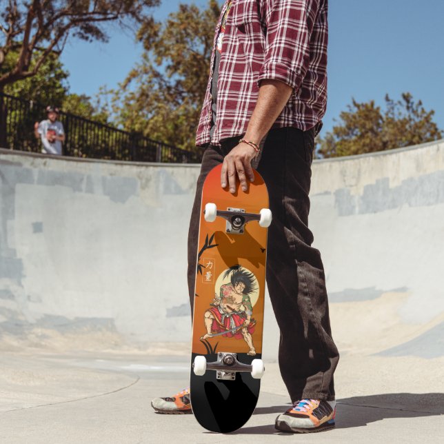 Skateboard Dragón japonés tatuó a guerrero samurai (Exterior 2)