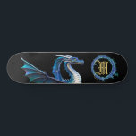 Skateboard *~* Dragón metalico de AZUL dorado Elemental AP88<br><div class="desc">(Código de búsqueda AP88 para encontrar elementos similares ) Transferir fácilmente a otros productos Zazzle. Elemento elemental DRAGON con ANILLO de FUEGO / LLAMAS / LLAMA y MONOGRAMA INICIAL para su nombre - Mantener o editar o borrar el texto. Este Fierce Popular trending skateboard estilo chino personalizado pro Element Dragon...</div>