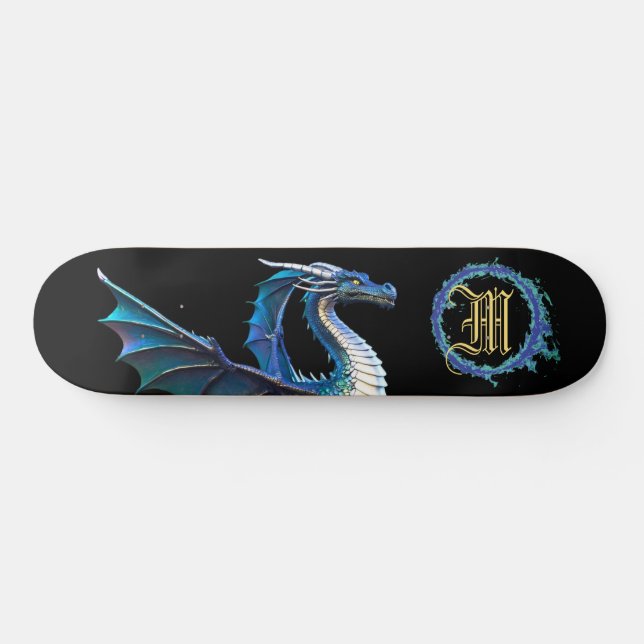 Skateboard *~* Dragón metalico de AZUL dorado Elemental AP88 (Horz)