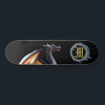 Skateboard *~* Dragón metalico Elemental Fierce BLUE AP88<br><div class="desc">(Código de búsqueda AP88 para encontrar elementos similares ) Transferir fácilmente a otros productos Zazzle. Elemento elemental DRAGON con ANILLO de FUEGO / LLAMAS / LLAMA y MONOGRAMA INICIAL para su nombre - Mantener o editar o borrar el texto. Este Fierce Popular trending skateboard estilo chino personalizado pro Element Dragon...</div>