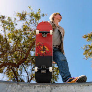 Skateboard Dragón mujer guerrera japonesa lucha contra el ata