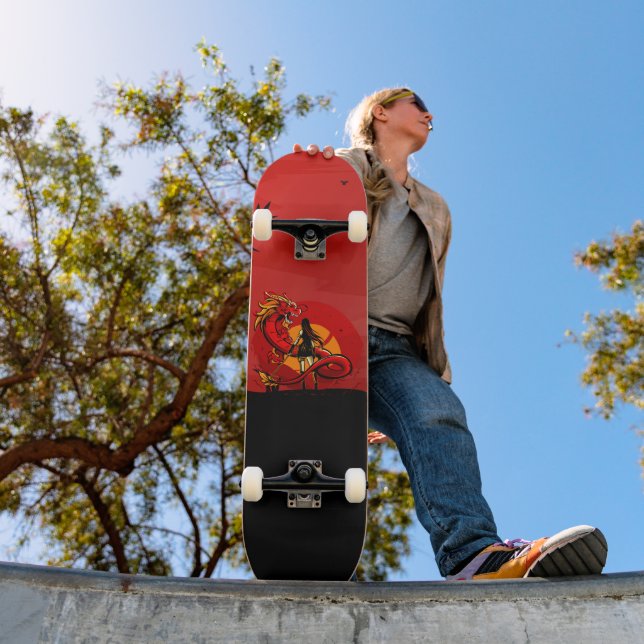 Skateboard Dragón mujer guerrera japonesa lucha contra el ata (Exterior 1)