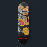 Skateboard Dragon personalizado<br><div class="desc">Patineta de dragón de arte asiático atrevida personalizada con tu nombre en un tipo sans serif rojo. Negra naranja rojo y negro.</div>