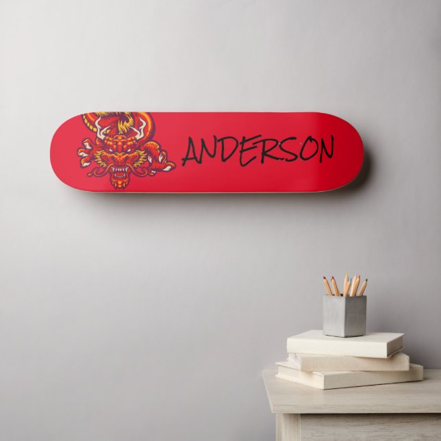 Skateboard Dragón rojo personalizado (Arte de pared (horz))