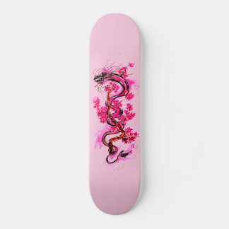 Skateboard Dragón rosa y flores