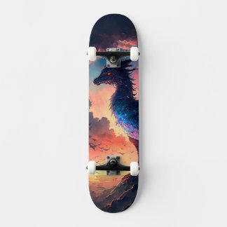 Skateboard Dragon Sunset con Naranja y moradas