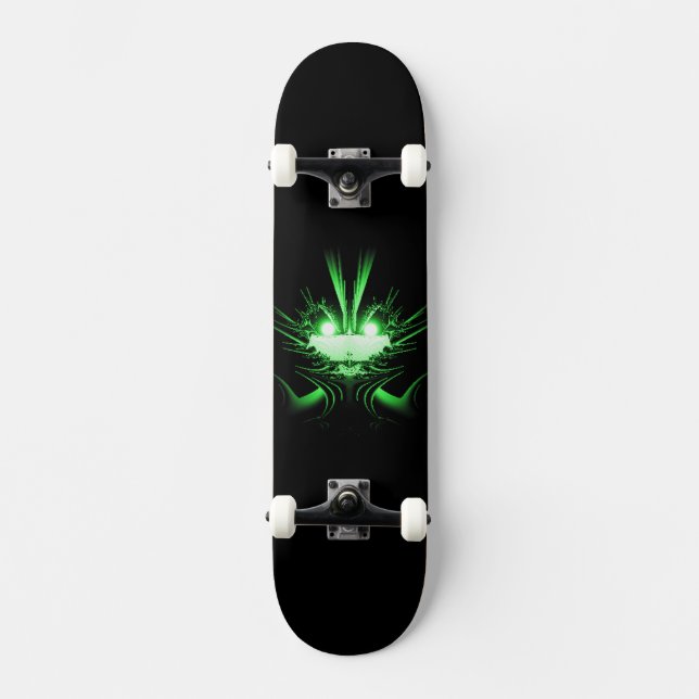 Skateboard Dragón verde alienígena con ojos brillantes (Anverso)