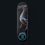 Skateboard *~* Dragón Verde azulado de hierro metálico elemen<br><div class="desc">(Código de búsqueda AP88 para encontrar elementos similares ) Transferir fácilmente a otros productos Zazzle. Elemento elemental DRAGON con ANILLO de FUEGO / LLAMAS / LLAMA y MONOGRAMA INICIAL para su nombre - Mantener o editar o borrar el texto. Este Fierce Popular trending skateboard estilo chino personalizado pro Element Dragon...</div>