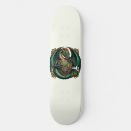 Skateboard Dragón verde y dorado con escudo