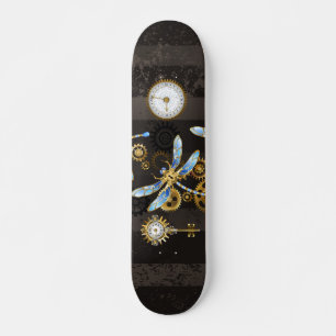Skateboard Dragoniscos de Steampunk sobre fondo rayado marrón