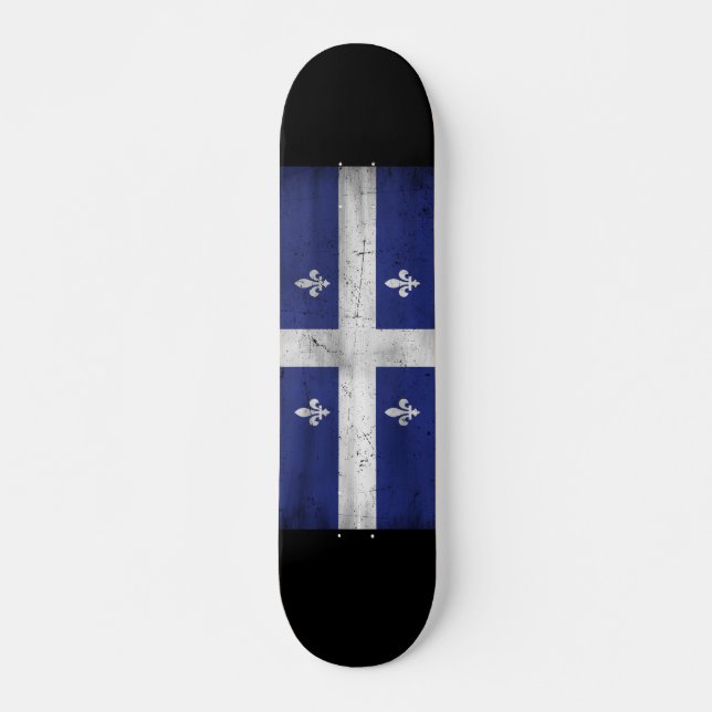 Skateboard Drapeau du Québec style grunge érodé (Anverso )
