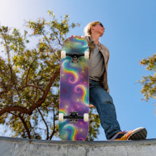 Skateboard Dreamy Abstract Liquid Rainbow Swirls Cosmos Stars