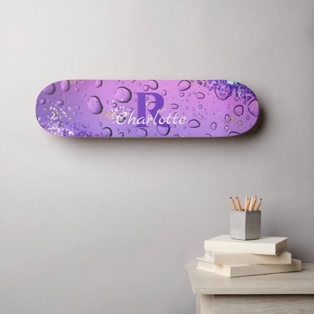 Skateboard Droplets púrpura | Ombre azul y blanco (Arte de pared (horz))