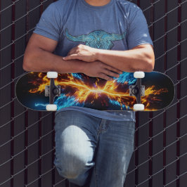 Skateboard Dynamic Blue Orange Energy Clash Flame