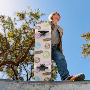 Skateboard Eclairs de Acuarela Donas Divertidas Pintadas a Ma