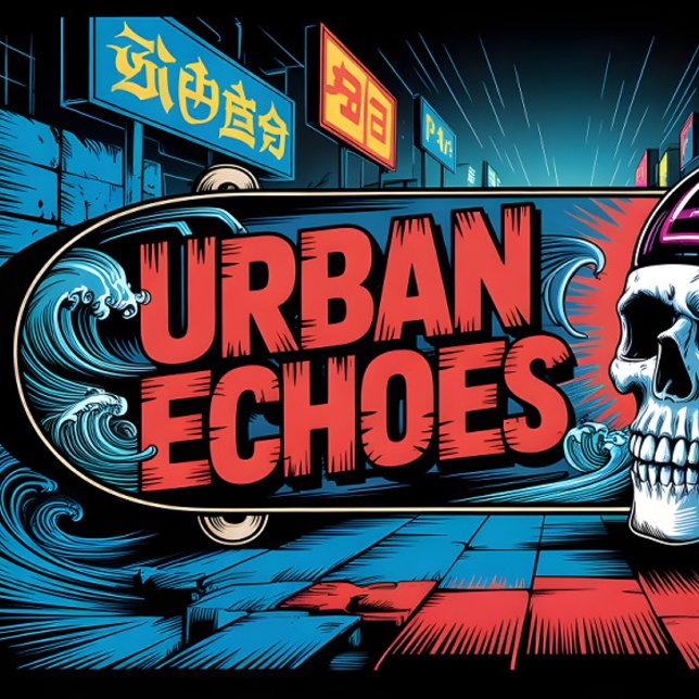 Skateboard Ecos urbanos Neon Ukiyo-E Graffiti Art (Subido por el creador)
