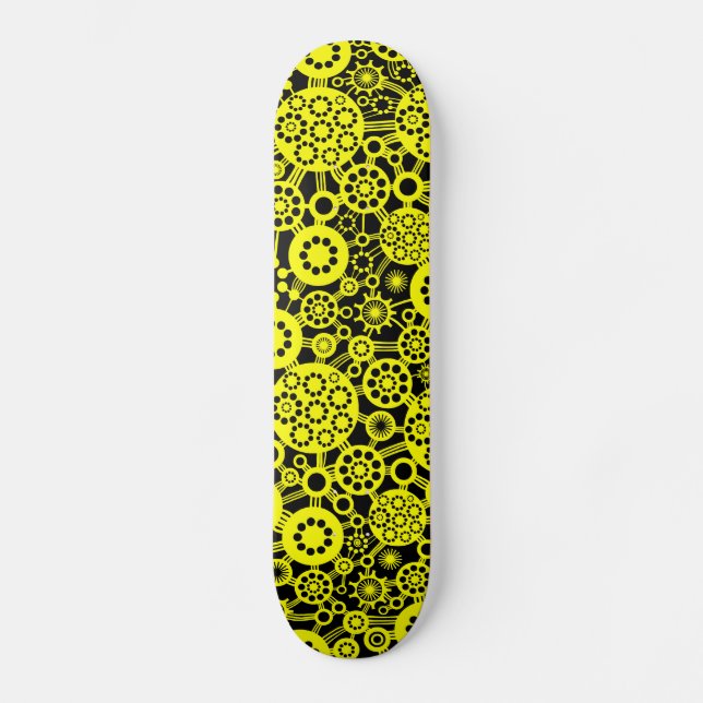 Skateboard Ecosistema - Amarillo sobre negro (Anverso)